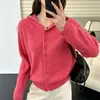 Cardigã de Tricô com Capuz Suéter Feminino Outono 2026 Novo Estilo High-End Emagrecedor Casual Cor Sólida Casaco Suéter Top