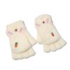 Guantes de invierno para mujer de medio dedo abatibles de lana cálidos anti-pilling linda chica de dibujos animados rojo en línea