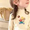 Camiseta de Base Delgada con Volantes para Otoño e Invierno para Niñas, Cuello Semi-Alto, Camiseta de Manga Larga Versátil con Dibujos Animados Lindos, Moderna