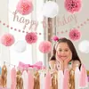 Traje de Banderín de Cumpleaños Color Oro Rosa Transfronterizo Paquete de Decoración para Fiesta de Cumpleaños Rosa Flor de Papel Bolas Banderín de Letras Flor