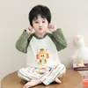 Pijama Infantil para Meninos, Algodão Primavera e Outono 2026 Novo Estilo, Desenho Egg Boy Manga Longa Calça Longa Conjunto para Dormir em Casa