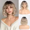 Pelucas Europeas y Americanas Transfronterizas para Mujer, Cabello Corto Rizado, Pelucas Completas Realistas de Cabello Humano, Mechas y Degradado de Cabello Sintético, Venta al por Mayor de Fábrica en Stock