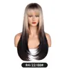 Peruca atmosférica estilo europeu e americano transfronteiriço, com cor degradê, para mulheres, aplique completo com franja, cabelo preto longo e liso, peruca ligeiramente ondulada, cabeça inteira