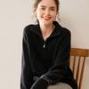Novo Suéter de Cashmere Outono e Inverno 2024 Feminino Gola Alta Engrossado Raglan Meio Zíper Suéter de Cashmere Tricô Torcido Nicho