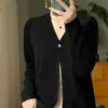 Nuevo Cárdigan de Estilo Chino para Otoño e Invierno para Mujer Suéter 100% Lana Cuello en V Elegante Holgado de Punto Cárdigan para Mujer Moderno