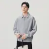 Sudadera tipo polo de alta gama estilo japonés para otoño e invierno, peso pesado para hombre, corte holgado, color liso, versátil, con cuello, adecuada para ir al trabajo, top de moda