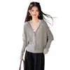 Suéter de Punto Trenzado con Capucha para Mujer, Cárdigan de Punto con Cremallera y Mangas Murciélago, Ropa Exterior Elegante Otoño/Invierno