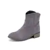 Bota feminina de couro simples, cano baixo, bico redondo, 40, salto baixo, moda, bota feminina, bota curta, 43, comércio exterior, em estoque, algodão