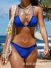 Suministro exclusivo de comercio electrónico transfronterizo desde fábrica, al por mayor directo en stock de conjunto de dos piezas de traje de baño para playa, cuello halter, color liso