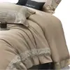 Directo del fabricante: Juego de ropa de cama de cuatro piezas de algodón 100% bordado, cepillado y calado, en colores sencillos, apto para todas las estaciones, disponible al por mayor