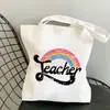 Bolsa de Lona Estampada Arco-Íris Professor Dia do Professor Bolsa de Ombro Estudante Moda Portátil Bolsa de Compras Comércio Exterior