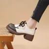 Mocassins populares estilosos de sola grossa para mulheres, novos sapatos de cadarço únicos versáteis estilo britânico outono 2026, sapatos de couro com salto plataforma, salto médio