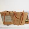 Bolsa de playa de verano de alta gama, estilo nuevo, gran capacidad, bolso de hombro tejido, bolsa de mimbre de paja, cesta de verduras, bolsa tipo cubo