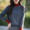 Suéter europeo de punto de contraste de color con cuello semi alto y manga larga, top de otoño e invierno, ajustado, para llevar debajo