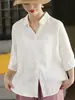 Camisa de manga corta de verano nueva y versátil con cuello en V, ajuste ceñido, de algodón y lino, con cuello camisero, tops casuales para mujer