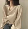 Moda chic coreana, camisa única com pregas e decote V, cor sólida pura e sexy com torção cruzada, manga longa, curta