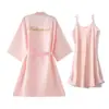 Roupão de Manhã de Casamento Feminino Noiva Madrinha Grupo Seda Gelada Pijama de Casamento Camisola Robe Vermelho Feminino Comprimento Médio Fino