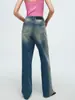 Jeans de algodón puro color gris humo azul vintage lavados, pantalón largo para mujer, nueva colección otoño 2026, de talle alto, adelgazante, de pierna recta, de pierna ancha