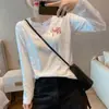 Camiseta feminina de algodão puro de manga longa, novo estilo primavera e outono, camiseta básica branca casual slim fit versátil, top 100% algodão