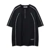 Camiseta Masculina Estilo High Street Americano com Zíper Curto e Manga Curta 2025 Verão Marca Nicho Cool Tendência Camiseta de Manga Curta