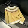 Suéter Fair Isle vintage amarelo para mulheres, novo design de outono, estilo casual, tricô grosso e solto