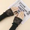 Aquecedores de Braço Femininos Outono Inverno Tricotados Preto Branco Renda Comprimento Médio Mangas Falsas Luvas Mangas Tendência