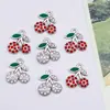 Nuevo Colgante Sencillo Dibujo Animado Tridimensional Cereza Gota de Aceite Incrustado con Diamante Aleación Colgante Collar Joyería Estilo Coreano Accesorios DIY