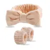 Diadema de Cabeza de Nube de Venta Caliente Absorbente que Absorbe el Sudor Muñequera Diadema de Felpa de Coral Set de Diadema para Cuidado de la Piel y Spa Fábrica de Origen