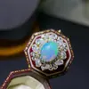 Anillo de ópalo natural de alta calidad plata de ley s925 diseño clásico con incrustaciones de circonita anillo de temperamento elegante para mujer