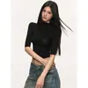 Camiseta de Moda Elegante Versátil de Manga de Cinco Cuartos de Cuello Alto Fino para Mujer, Verano Nuevo