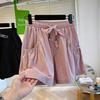 Shorts de Secagem Rápida Feminino Verão Fino 2025 Novo Roupa Externa Emagrecimento Visual Solto Perna Larga Cordão Cintura Alta Linha A Calça Casual