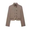 Z Ropa Europea Americana para Mujer Comercio Electrónico Transfronterizo Venta al por Mayor Moda Commute Conjunto de Chaqueta de Traje Corta a Cuadros + Pantalones de Pierna Ancha de Cintura Alta