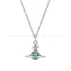 Colar de Imperatriz Viúva Broche Saturno de Pérola Pingente Totalmente Diamantado Corrente de Suéter de Três Camadas Corrente de Clavícula Tridimensional Gota d'Água Vivienne