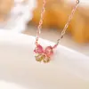 Yilu Prata S925 Prata Esterlina Banhado a Ouro Rosa Turmalina Borboleta Elegante Versátil Exquisito Colar Moda Versátil Conjunto de Corrente de Prata
