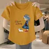 E-commerce Transfronteiriço~Camiseta Feminina de Manga Curta Petite com Desconto de Luxo Moda Estampada Versátil Cropped de Cintura Alta ins