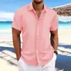 2025 Estilo Quente Transfronteiriço Amazon Aliexpress Nova Camisa Casual Solta de Manga Curta Jacquard de Algodão e Linho Masculina Europa e América