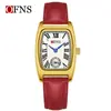 Ofns Comercio Exterior Wholesale Reloj de Mujer Forma de Barril Dos Manecillas Medio Cuarzo Resistente al Agua Números Romanos Reloj de Mujer Retro