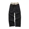 Pantalones a cuadros con cintura de bloques de color retro japonés para hombre, pantalones casuales rectos holgados con cordón estilo americano a cuadros cleanfit