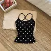 Camisola de Punto de Lunares con Espalda Cruzada y Acolchado en el Pecho, Camiseta sin Mangas Ajustada Adelgazante de Verano para Chicas Atrevidas