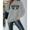 Talla Europea Otoño Europeo y Americano Sudadera de Cuello Redondo de Manga Larga para Mujer Fútbol Estampado de Leopardo Estampado de Corazón Cuello Redondo