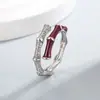 Anillo abierto de moda con microincrustaciones de circonita, diseño de nicho, anillo de junta de bambú con esmalte rojo, nueva joyería elegante de estilo chino para mujer