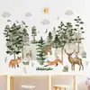BR1208H Animales del Bosque Primitivo Dibujos Animados Pintados Pegatinas de Pared Autoadhesivas Dormitorio Sala de Estar Habitación Infantil Pegatinas Decorativas