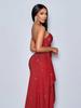 Vestido Feminino Amazon Transfronteiriço com Alças Assimétricas, Fenda Lateral Alta, Decoração de Babados e Glitter