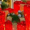 Caja de regalo navideña con lentejuelas de hierro decorativas, caja de regalo luminosa para debajo del árbol de Navidad, adornos apilables para ventana de tres piezas
