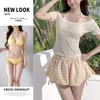 Moda Praia Feminina de Luxo 2026 Verão Novo Biquíni Retro Xadrez Emagrecedor de Cintura Alta Roupa de Banho para Férias na Praia