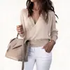 2024 Europa e América Amazon Outono e Inverno Sexy Moda Decote em V Profundo Cruzado Morcego Manga Longa AliExpress Malha Top