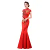 Nuevo Vestido de Noche de Verano del Fabricante, Delgado y Elegante, Vestido Rojo de Cola de Pez Bordado para Pasarela