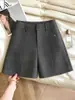 Terno de Lã Cinza de Alta Qualidade Shorts de Perna Larga Feminino Outono/Inverno Roupa Exterior Petite Cintura Alta Linha A Camada Base Calças Bootcut