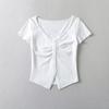 Camiseta sexy de manga corta con escote en V y arrugas para mujer, de color liso, adelgazante, de cintura alta, diseño Sense Niche