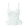 2024 Novo Estilo de Verão Plissado Slim Fit Curto Cor Sólida Com Babados Alça de Suspensório Gravata Top Atacado Branco Europeu e Americano